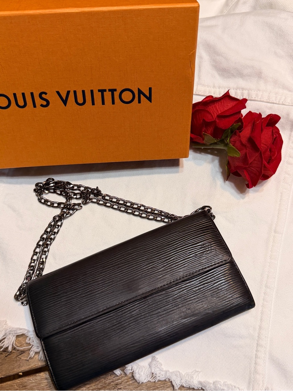 Louis Vuitton Black Epi Leather with unbranded black chain Wallet
